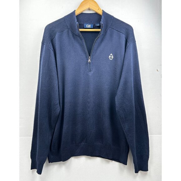 Cutter & Buck Sweater Mens XL Half-Zip Navy Blue Merino Wool Blend Golf Pullover - Picture 1 of 8